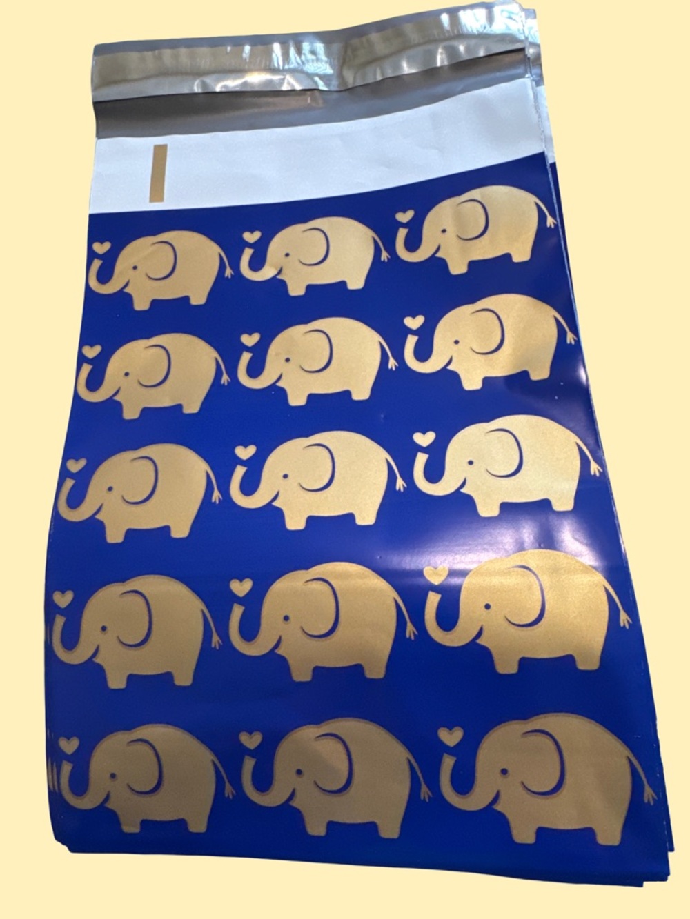 Blue Gift Bag with Gold Elephant Pattern poly mailers size 5x8 12 for $5